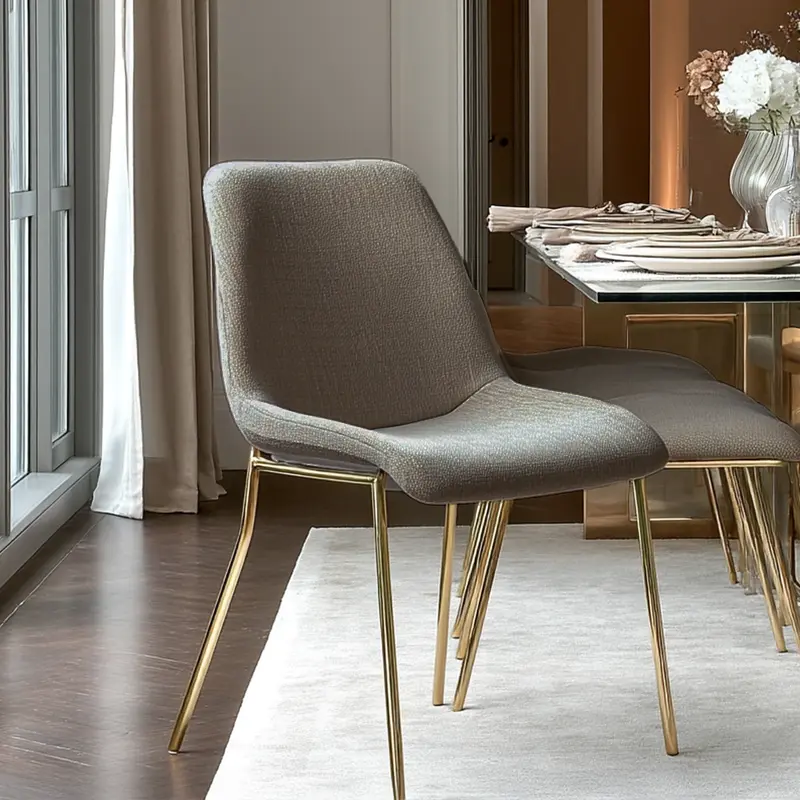 Dun Taupe Textured Velvet Dining Chair with Gold Legs- Set of 2