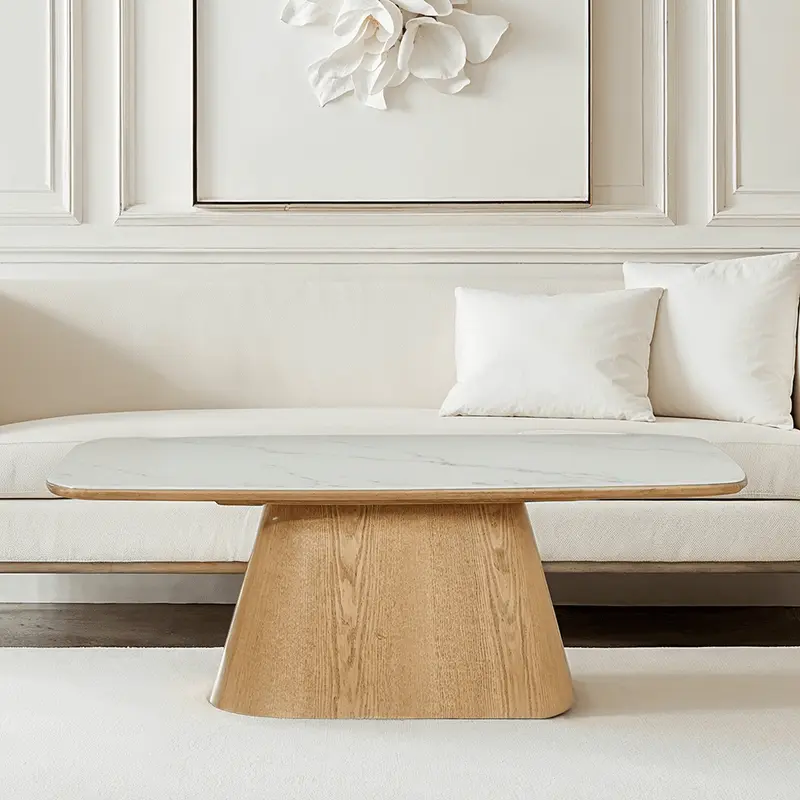 Emilia Wooden Coffee Table with White Faux Marble Top