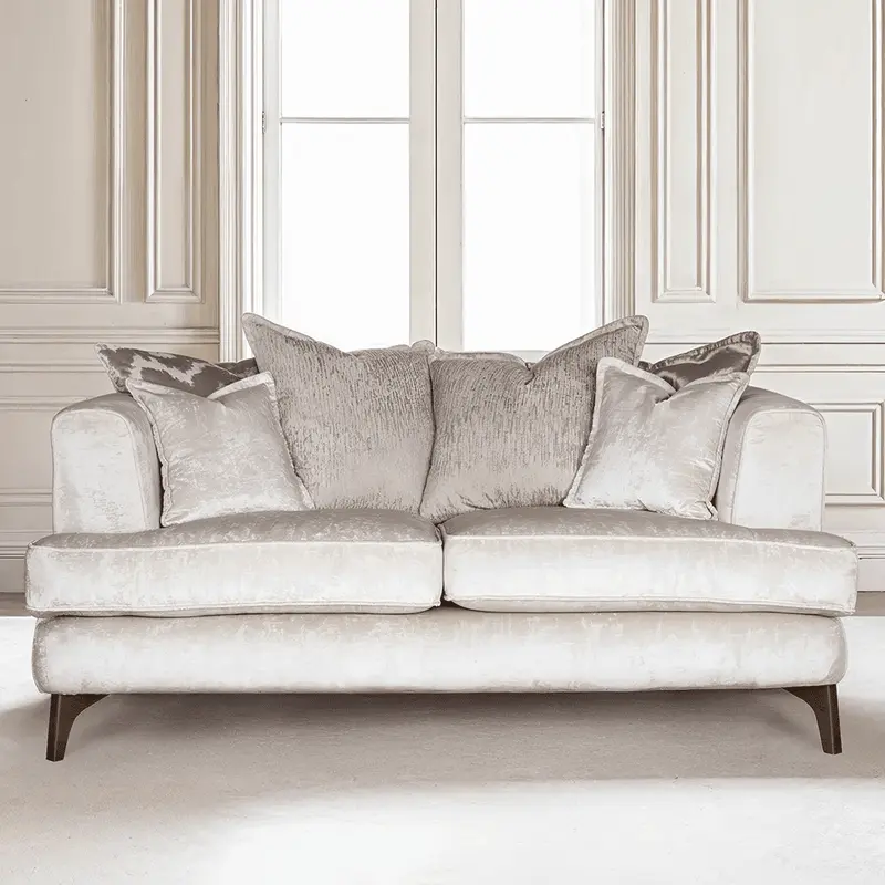 Gisele Oyster & Taupe Textured Chenille Pillowback Sofa Range with Walnut Legs