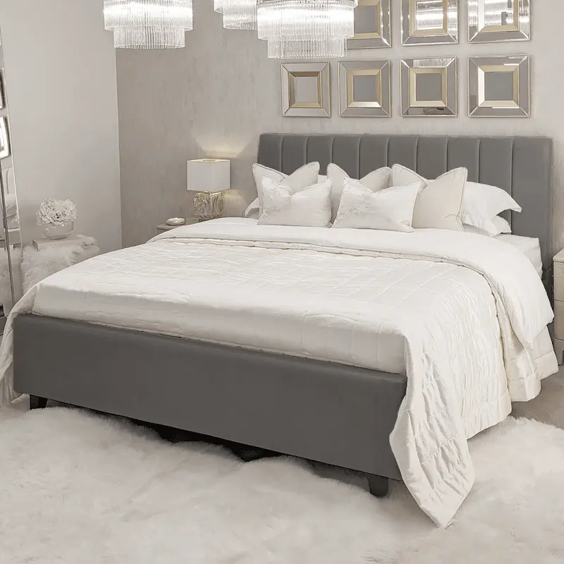 Jessabelle Luxury Grey Velvet Panelled Bed