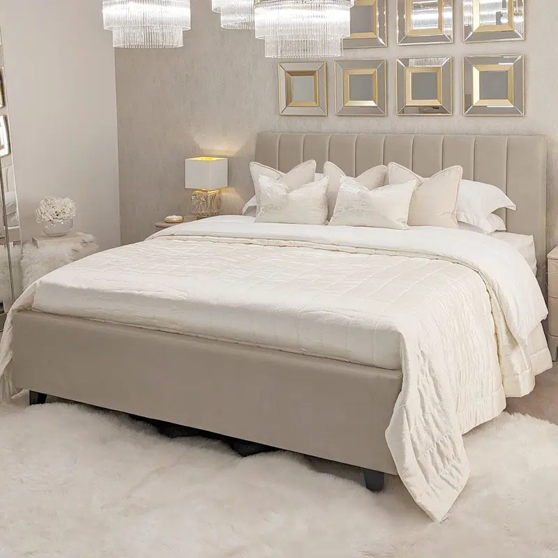Jessabelle Luxury Pebble Velvet Panelled Bed