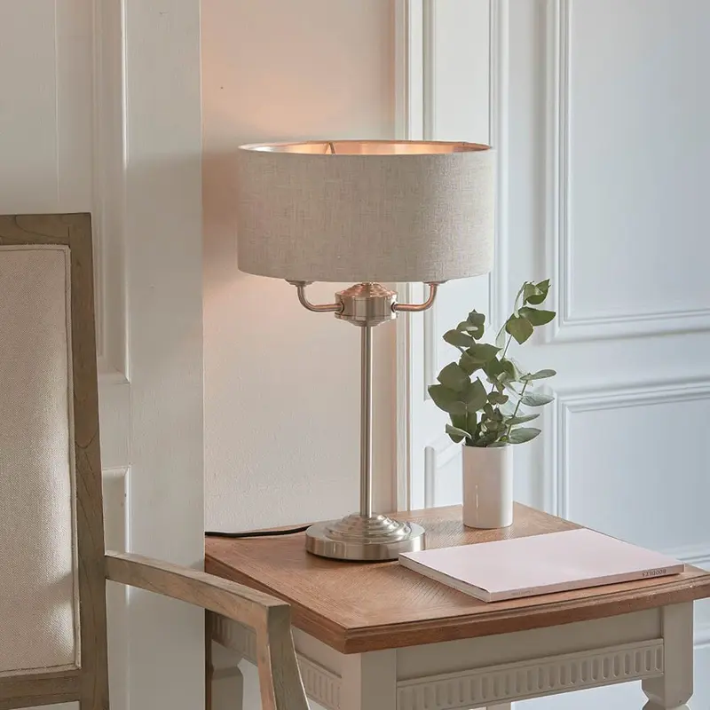 Juniper 3 Light Chrome Table Lamp with Neutral Shade