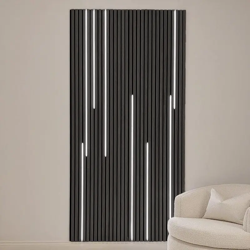 Marchmont Dark Grey Wood Veneer Decorative Acoustic Slat Wall Panel - 240 x 60cm
