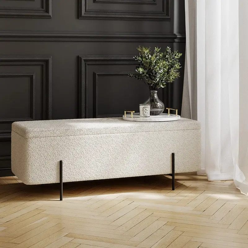 Maya Cream Boucle Ottoman Box with Black Feet