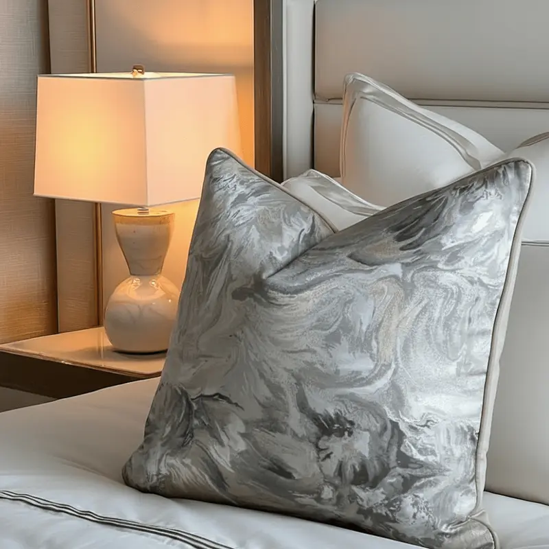 Nahua Taupe Metallic Abstract Swirl Print Cushion - 50x50cm