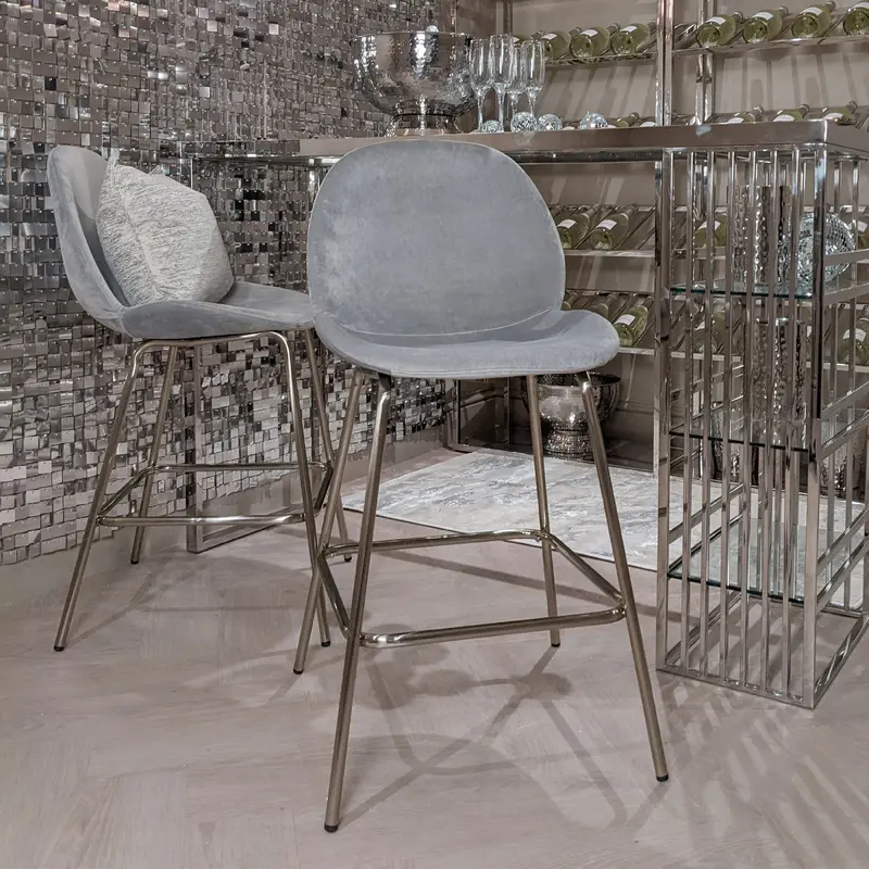 Pimlico Dove Grey Velvet Bar Stools - Set of 2