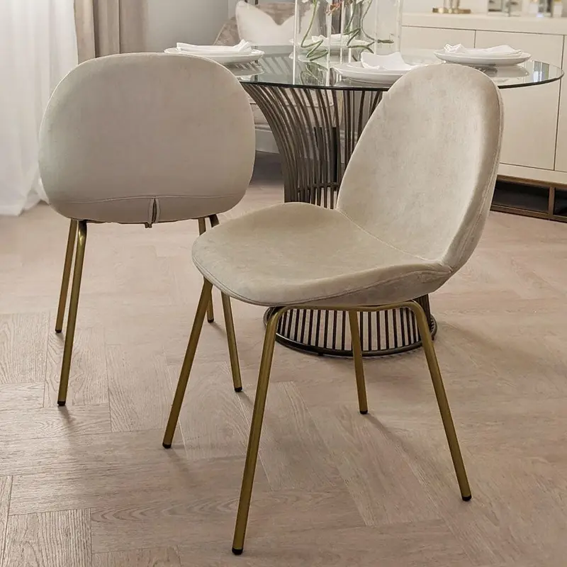 Pimlico Oatmeal Velvet and Gold Dining Chair - Set of 2