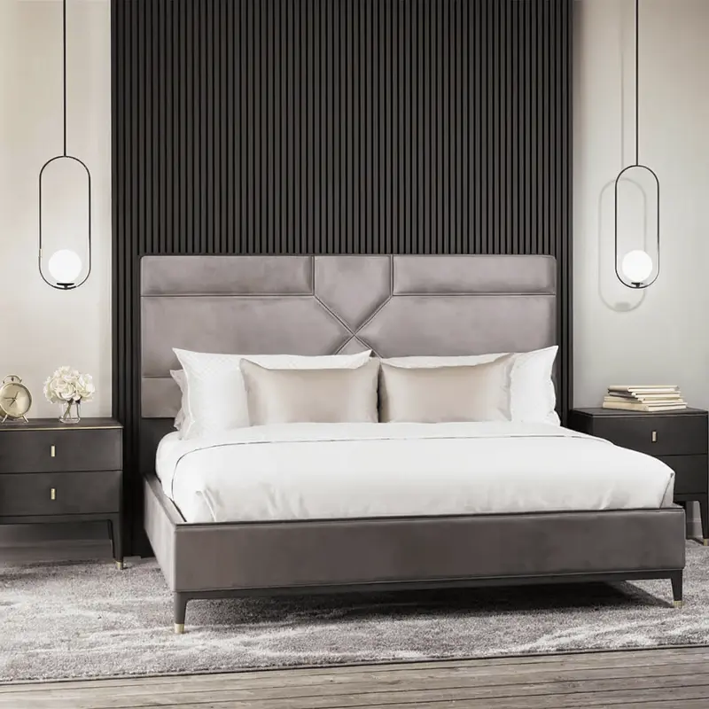 Putney Grey Velvet & Gold Luxury Bed
