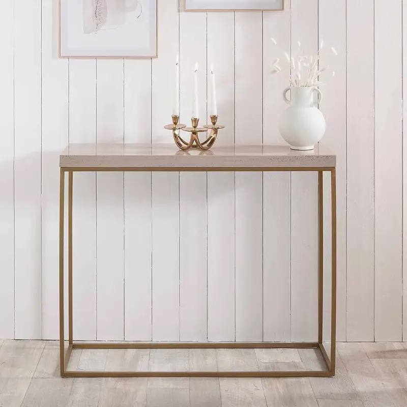 Robyn Beige Granite & Gold Square Console Table