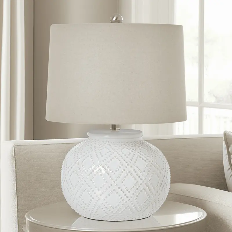 Sanderson Ceramic Beaded Rounded Table Lamp with Linen Shade