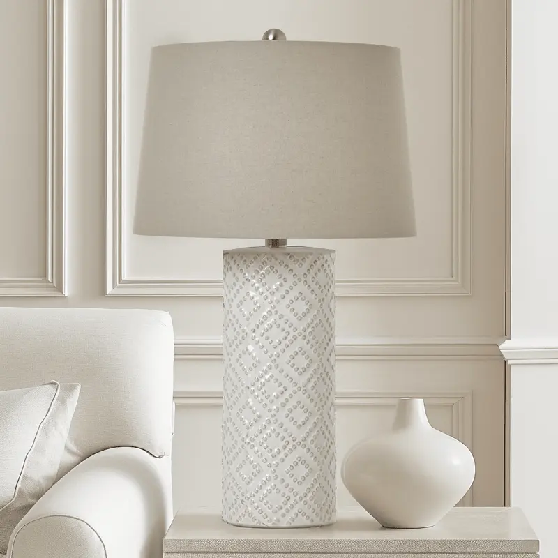 Sanderson Ceramic Beaded Tall Table Lamp with Linen Shade