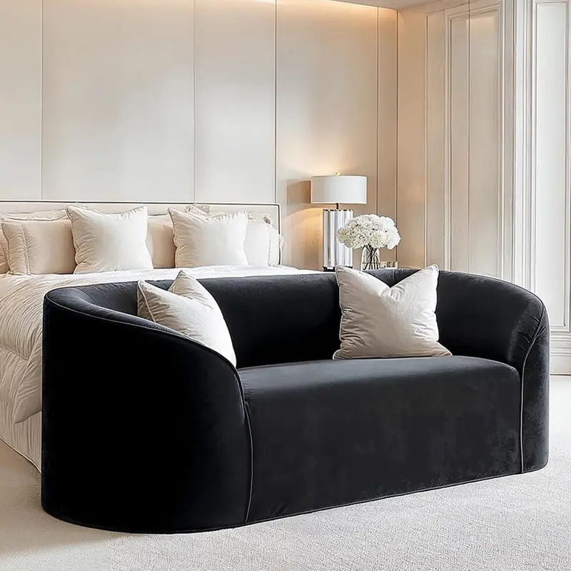 Tadley Black Velvet Curved Accent Sofa