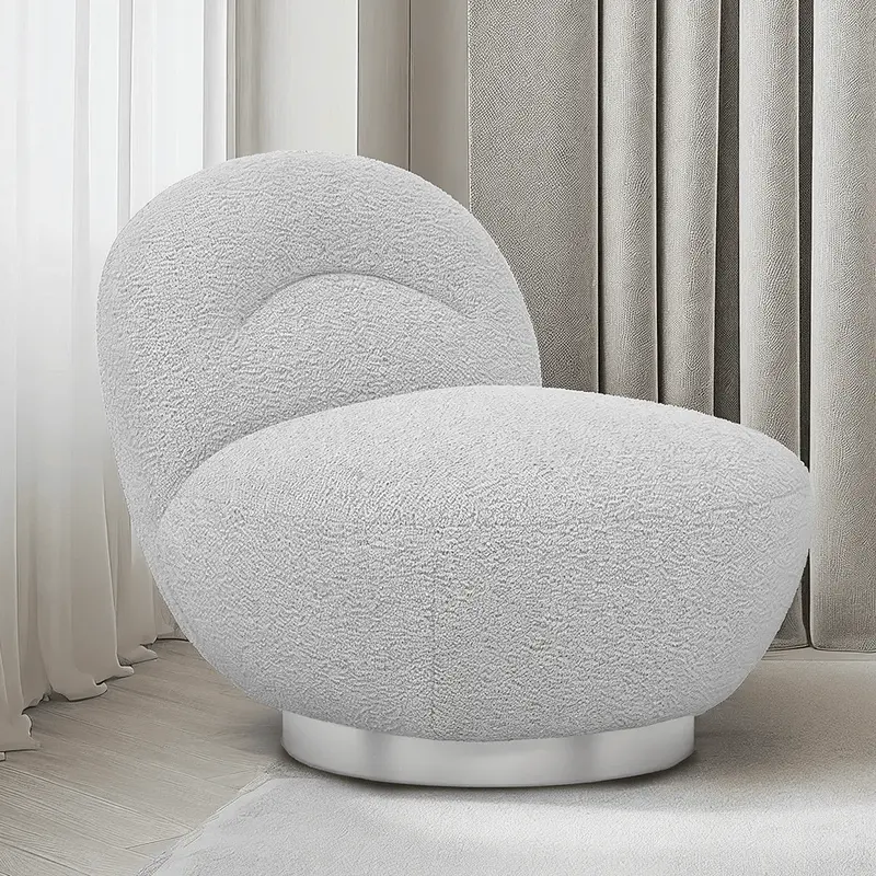 Tula Grey Upholstered Boucle Accent Chair with Silver Base