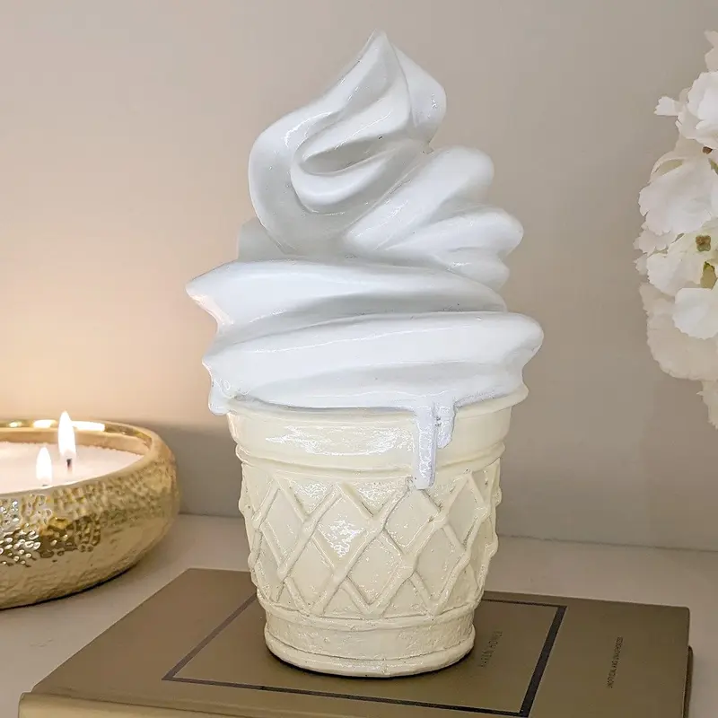 White Ice Cream Cone Decorative Sculpture