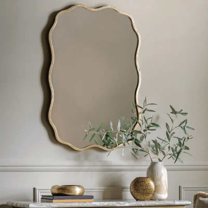 Zosia Antique Gold Wavy Edge Rectangular Wall Mirror