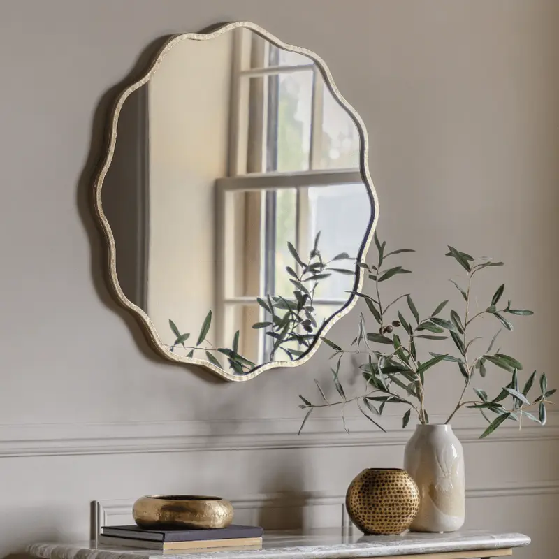 Zosia Antique Gold Wavy Edge Round Wall Mirror
