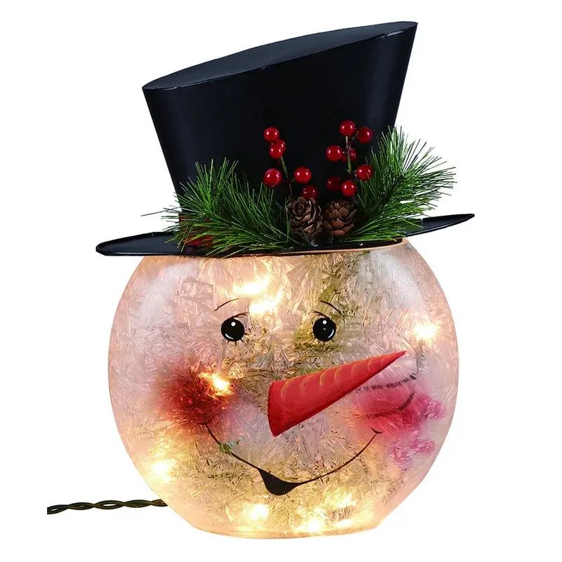 12" Crackle Glass Snowman Lamp