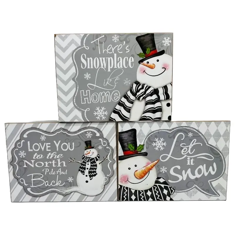 7.8" Holiday Snowman Wood Block Sign