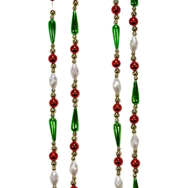 9' Gold, Red, Green and White Round Bead with Water Drop Beaded Garland