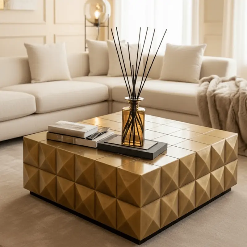 Abitha Luxury Brushed Gold Coffee Table with Glass Top