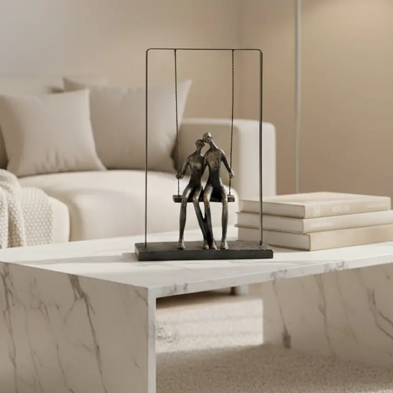 Antique Brass Couple on Swing Decorative Ornament