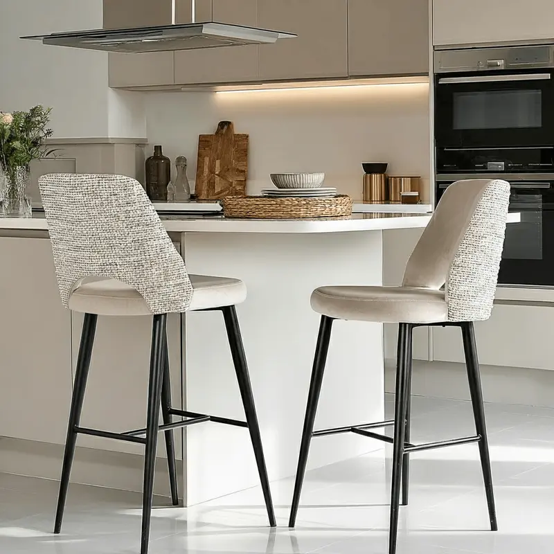 Azura Taupe Velvet & Tweed Bar Stool with Black Legs