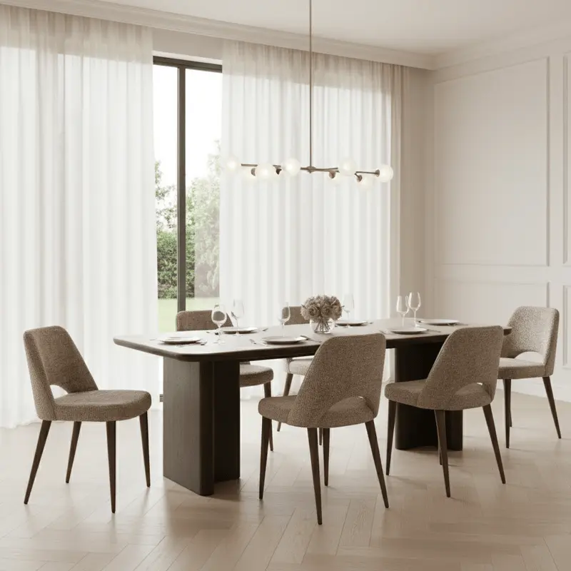 Balerno Deep Brown Wooden Dining Table with Travertine Top