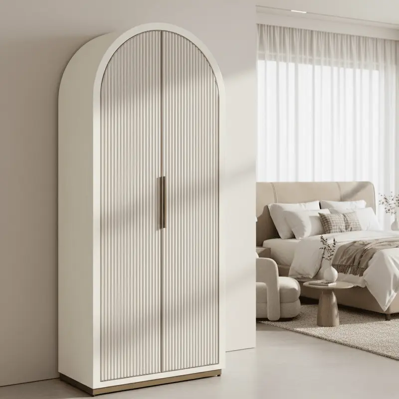 Camille Luxury Cream & Gold Ribbed Storage Cabinet
