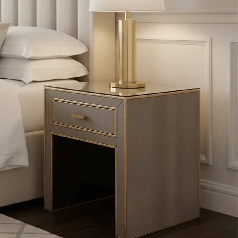 Demilla Luxury Shagreen 1 Drawer Bedside Table with Glass Top