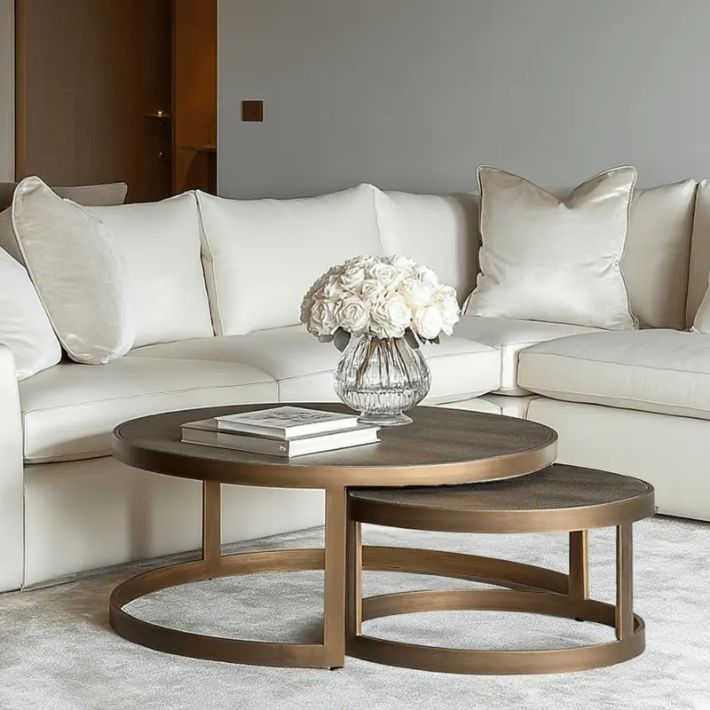 Demilla Luxury Shagreen & Brushed Brass Nest of Coffee Tables