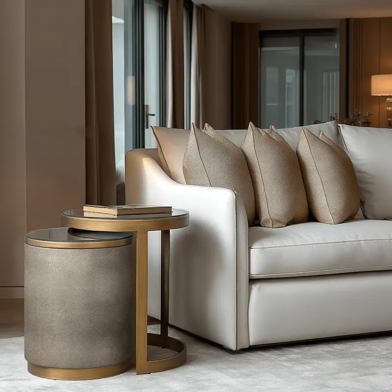 Demilla Luxury Shagreen & Brushed Brass Nest of Side Tables