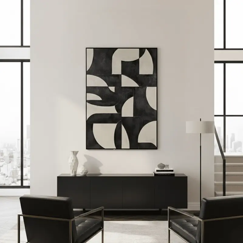 Ellia XL Black & Cream Monochrome Geometric Wall Art