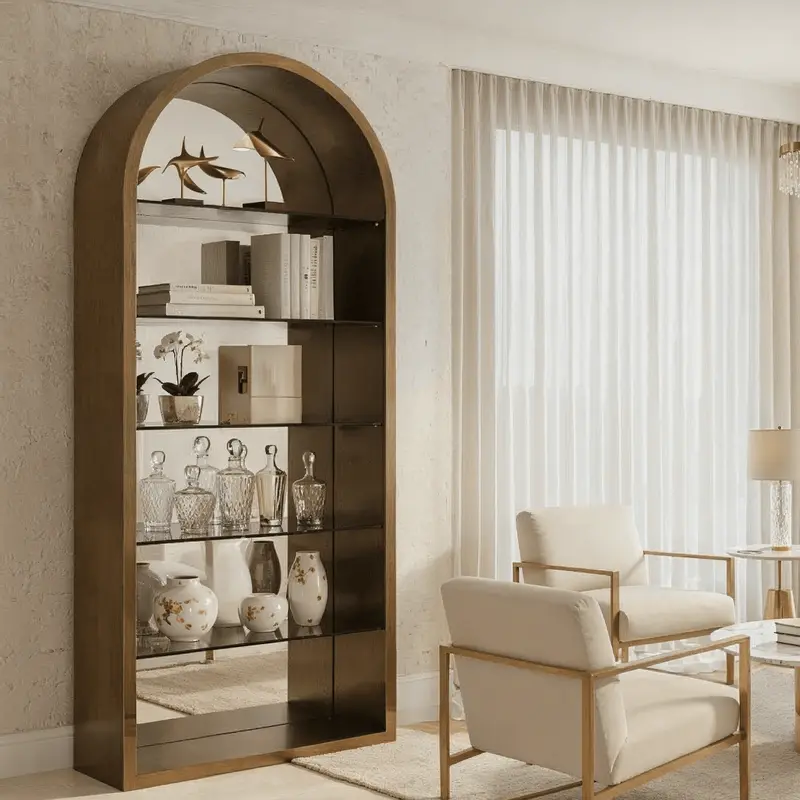 Ellie Brushed Gold Mirrored Arched Shelving Unit