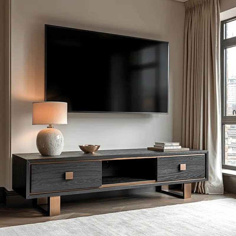 Emerisse Black Media Unit with Brass Handles