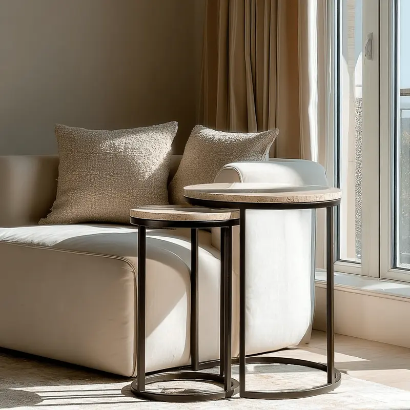 Esperanza Neutral Travertine Topped Nested Side Tables