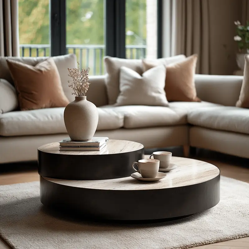 Esperanza Neutral Travertine Topped Stacked Coffee Table