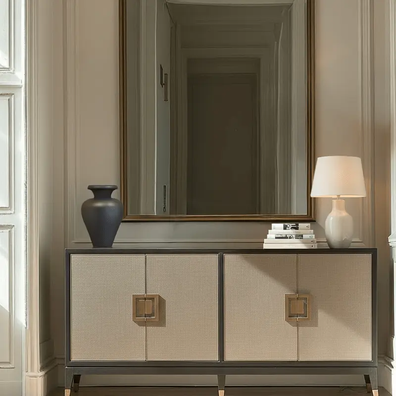 Felicia Luxury Black Wood & Shagreen 4 Door Sideboard with Brass Handles