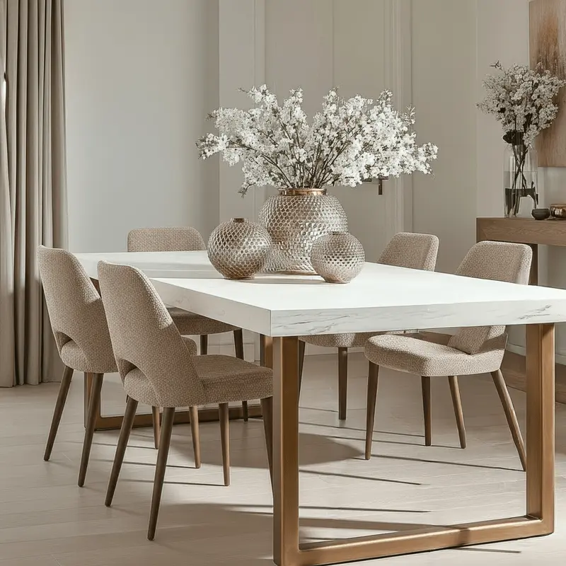 Helena Luxury Cream Oak Veneer Rectangular Dining Table with Brass Legs