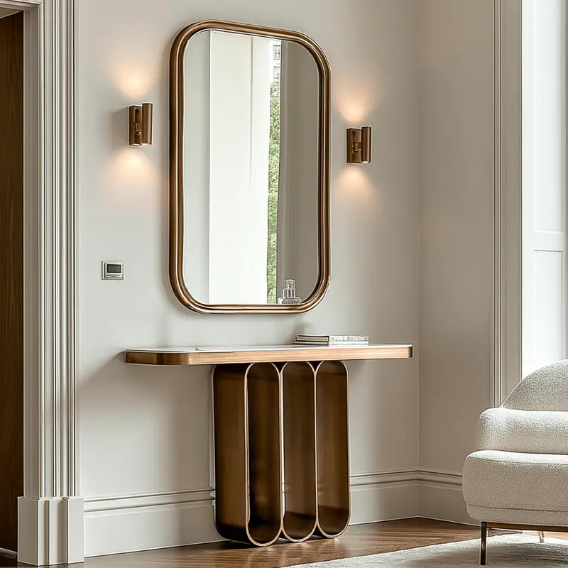 Isolenne Brushed Gold Stone Topped Console Table