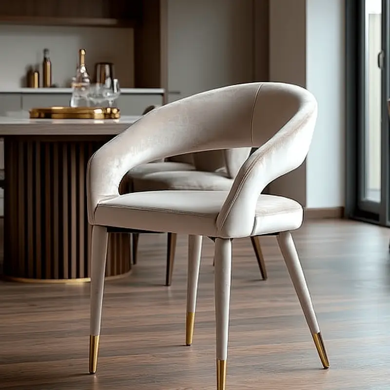 Kahla Luxury Taupe Velvet Cut Out Detail Curved Dining Chair
