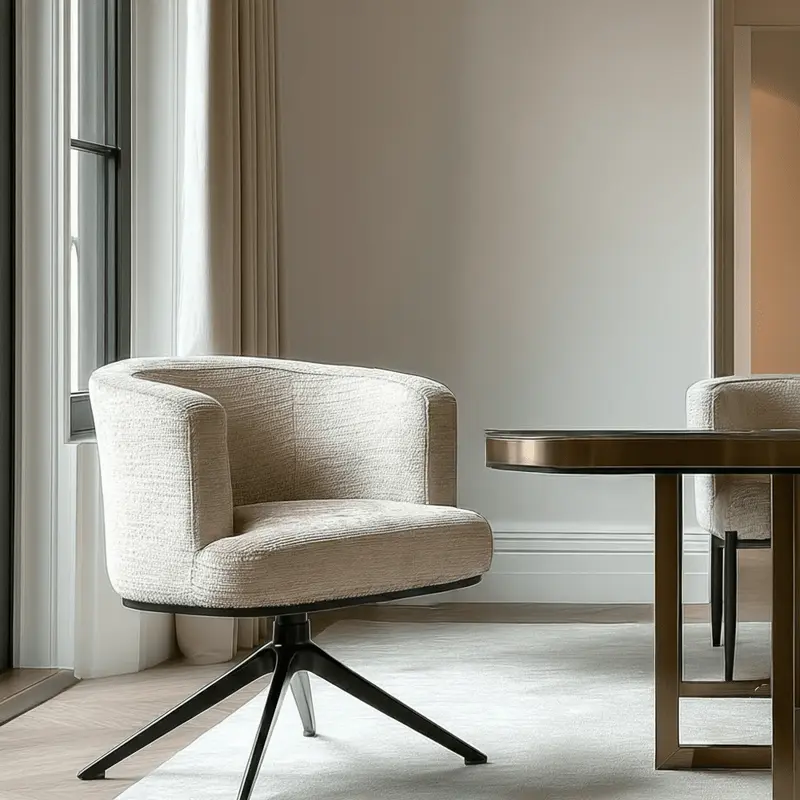 Lucie Mink Chenille Curved Swivel Dining Chair with Black Legs