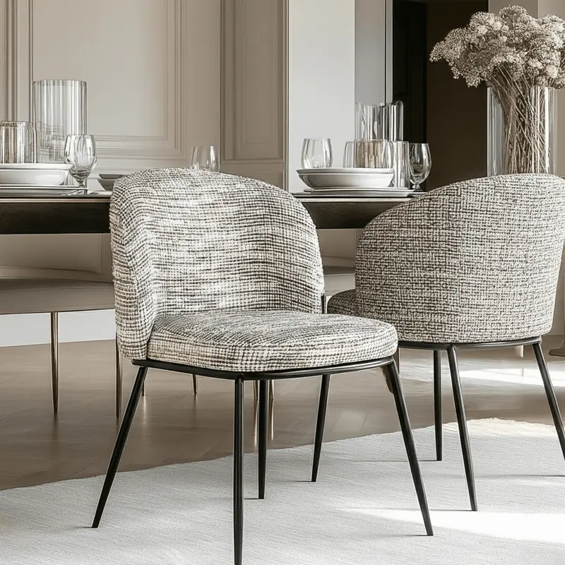 Malou Taupe Two Toned Textured Dining Chair with Black Legs - Set of 2