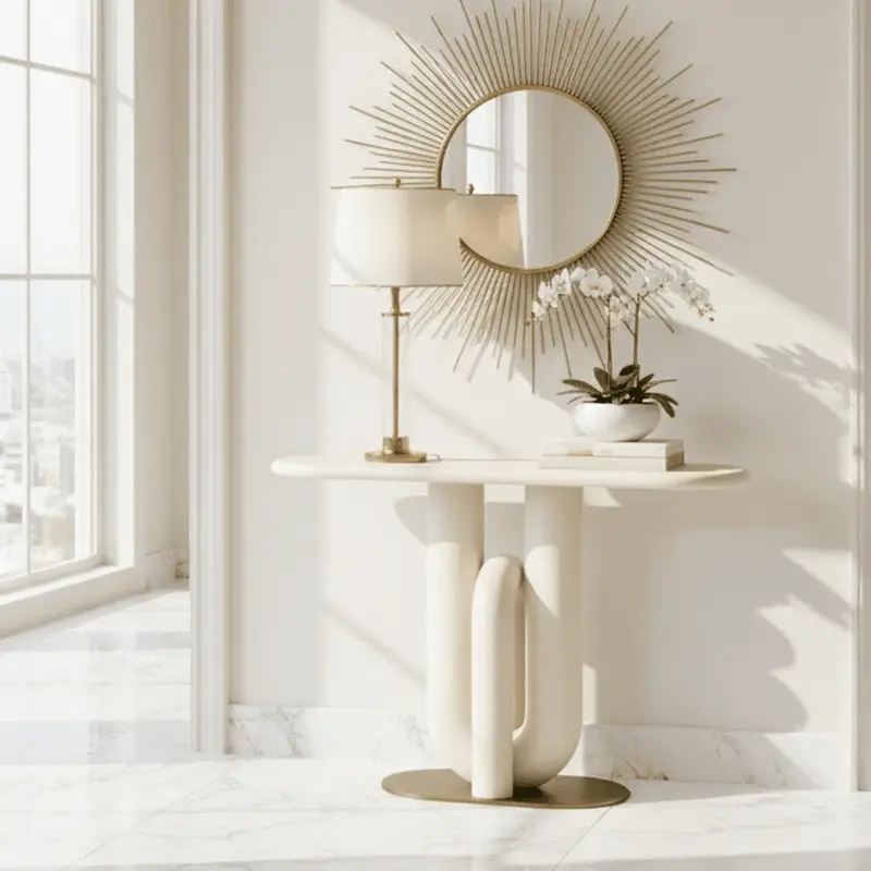 Mayia Cream & Gold Sculptural Console Table