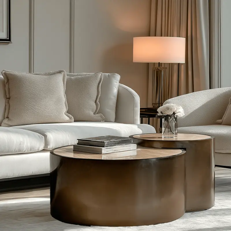 Misella Bronze Nested Coffee Tables with Faux Travertine Top