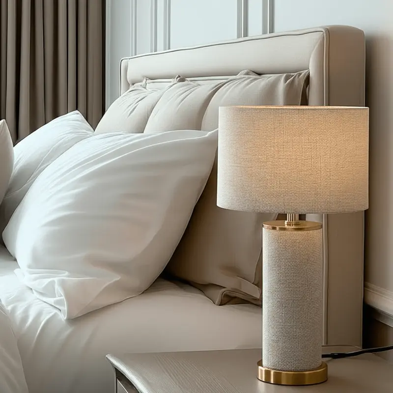 Nerisse Beige Linen Fabric Table Lamp with Gold Base