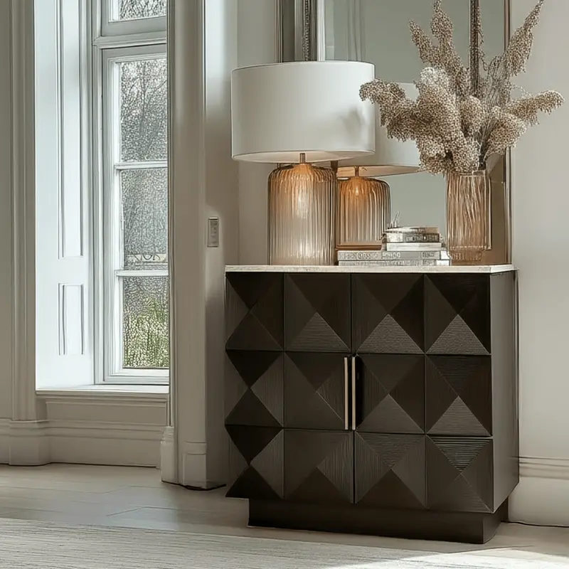 Norah Deep Brown 2 Door Sideboard with Travertine Top