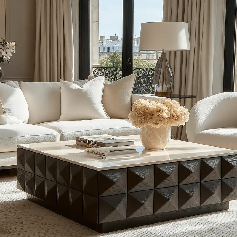 Norah Deep Brown Square Coffee Table with Travertine Top