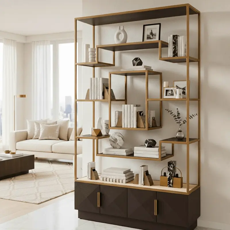 Norah Luxury Deep Brown & Brass Shelving Unit