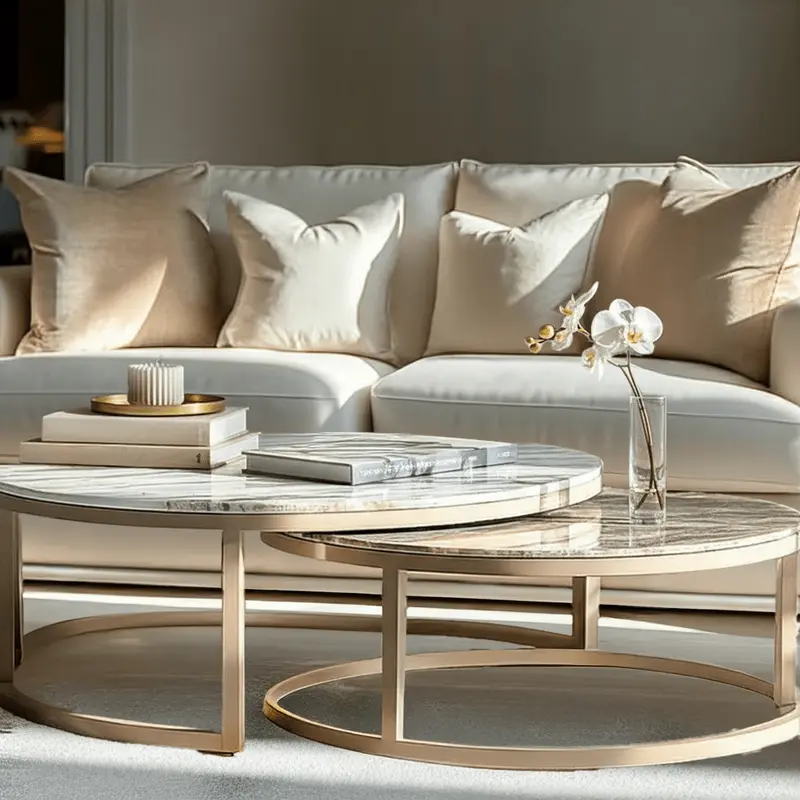 Sylvaine Taupe & Marble Topped Nested Coffee Tables