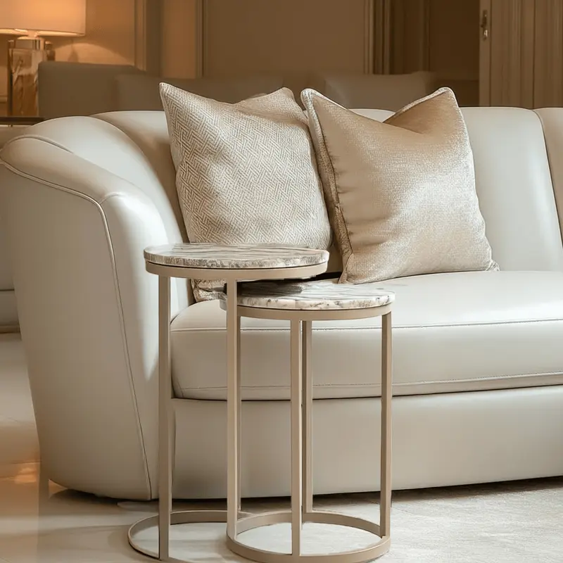 Sylvaine Taupe & Marble Topped Stackable Side Tables- Set of 2